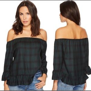 BB Dakota Laurian Plaid Off-the-Shoulder Top